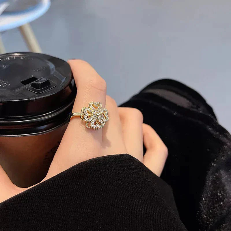 Adjustable Four Leaf Clover Rotating Ring