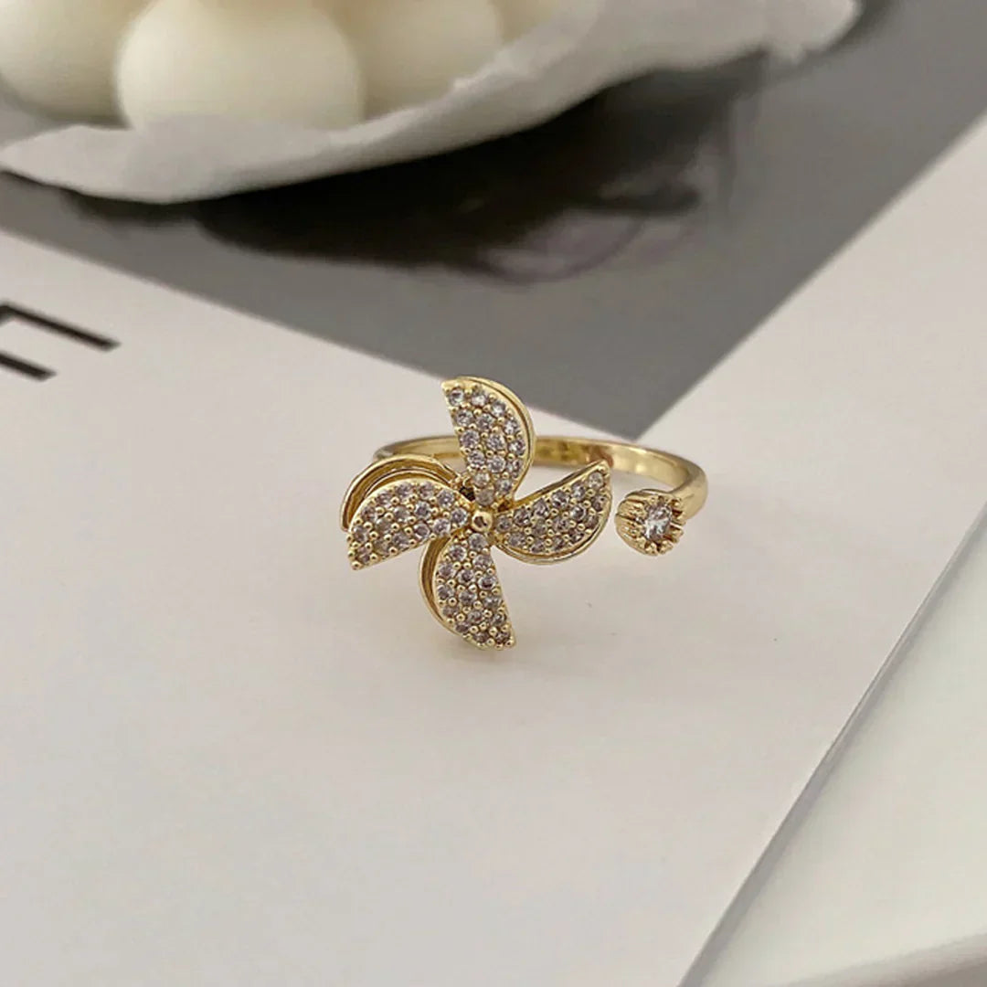 Golden Adjustable Stone Windmill Rotating Ring